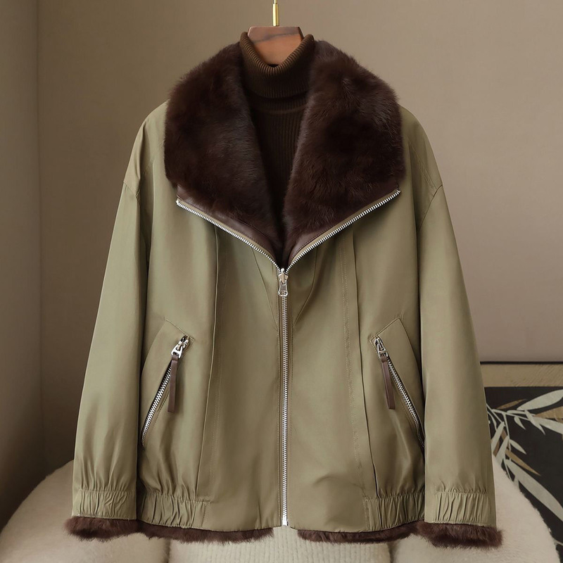 秋冬新款欧美女装獭兔毛皮草派克服新款两面穿保暖双面穿夹克外套|undefined