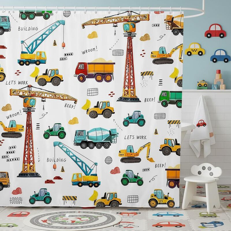 Bathroom Shower Curtain Cross-Border Tractor Engineering Machinery Truck Polyester Thickened Shower Curtain Digital Printing Bathroom Shower Curtain Cross-Border Tractor Engineering Machinery Truck Polyester Thickened Shower Curtain Digital Printing