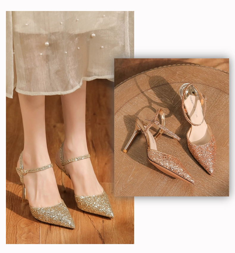 2024 Neues Pailletten-Stirnband, hinten leere High Heels, Sandalen, zwei Tragen, High Heels, High Heels, Eleganz, Pendeln, professionelles Bankett_voghion.com