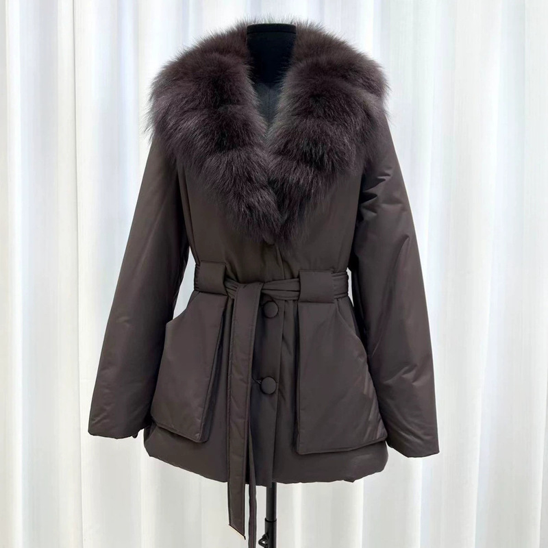 2026 Winter New Style Women's Mid-Length Fashionable Loose Thickened Warm Down Jacket with Real Fox Fur Collar