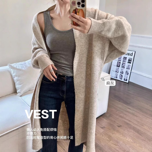 8790#Early Autumn New Knitted Warm Strapless Camisole for Layering and Wearing Alone Sleeveless Braiding Covering Nipple with Breast Pad Base Layer Top