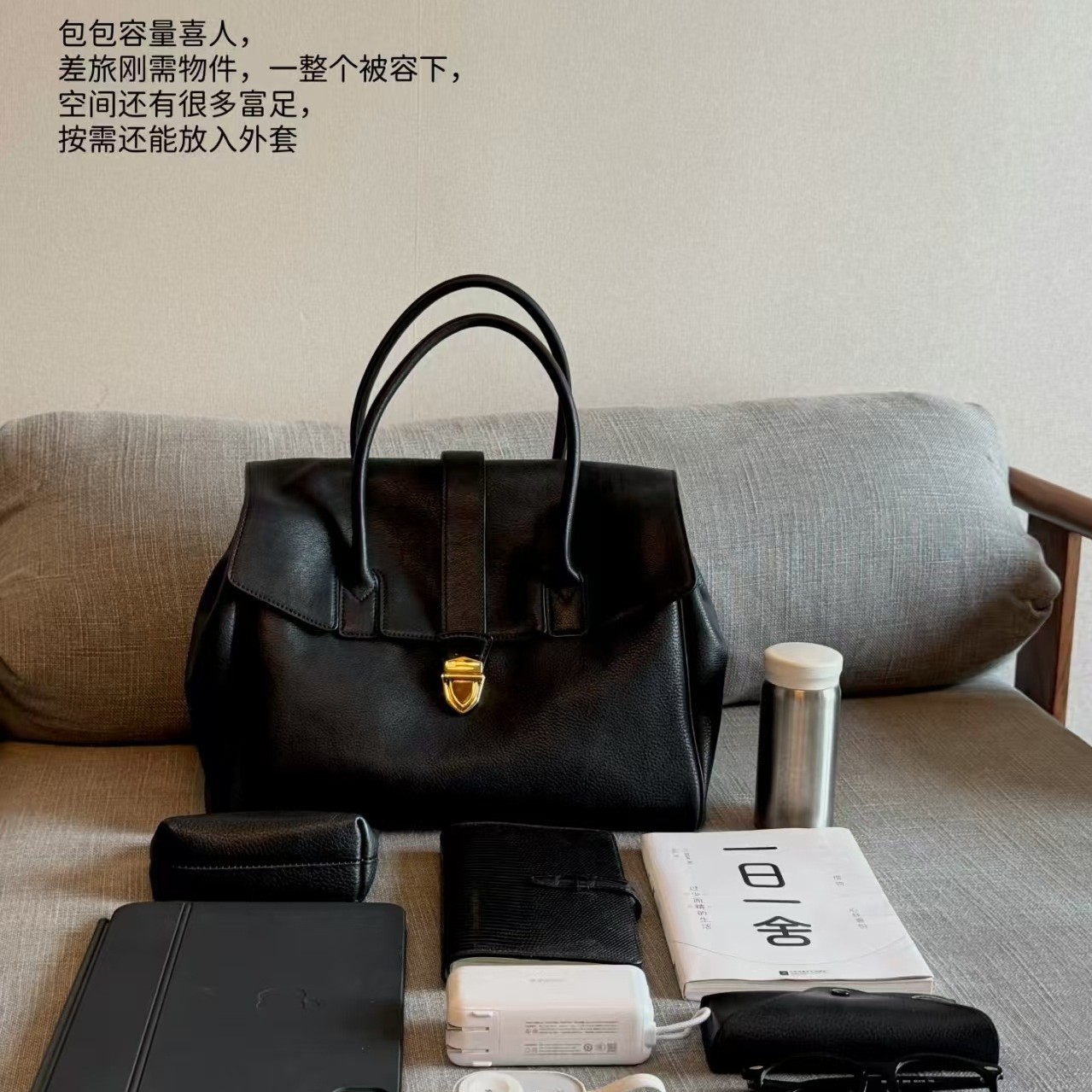 Qiu Family Women's Genuine Leather Retro Large Capacity Briefcase, Top Grain Vegetable-Tanned Cowhide Commuter Handbag