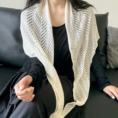 自制冰丝针织披肩镂空三角巾女夏季麻感披肩罩衫防晒空调围巾批发
