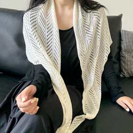 自制冰丝针织披肩镂空三角巾女夏季麻感披肩罩衫防晒空调围巾批发