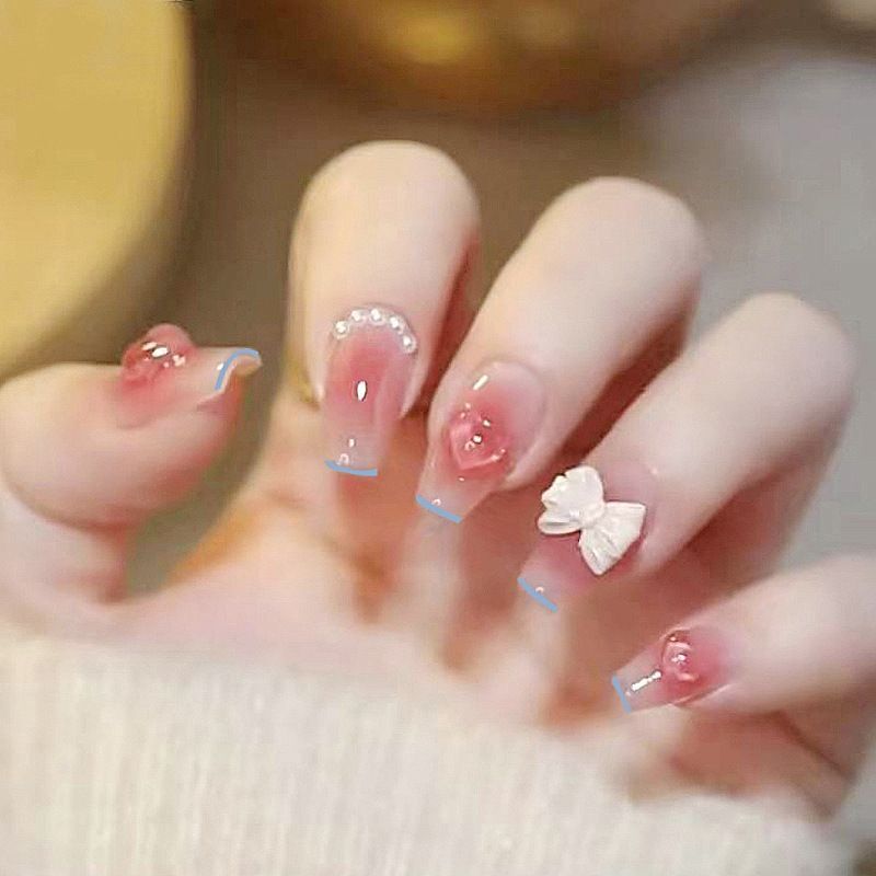 Xu Meng butterfly 666-blush love pearl wear armor 2022 new nail nail patch ins wind advanced