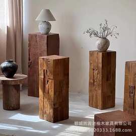 老榆木木墩酒店民宿玄关装饰摆件原木木墩盆栽工艺品底座花架木桩