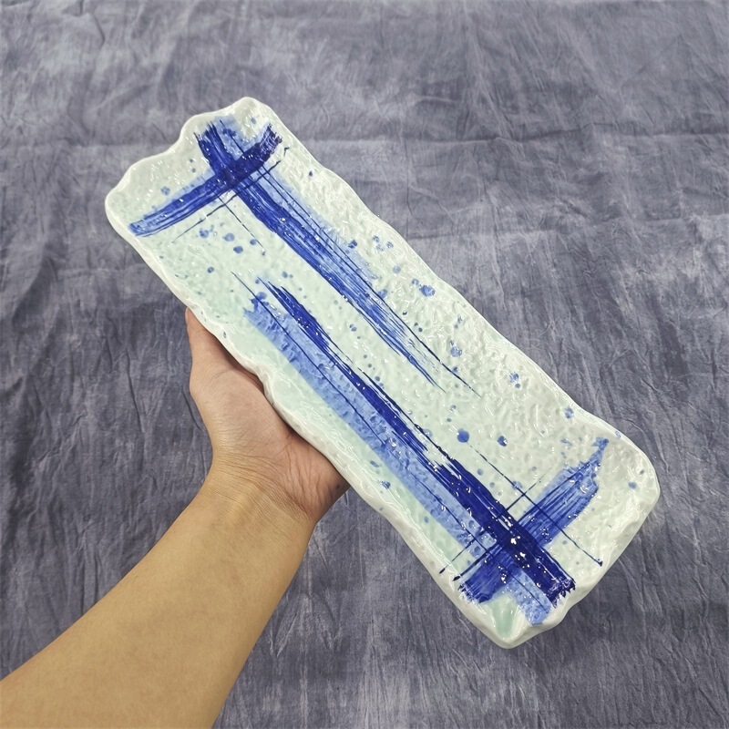 Japanese-Style Handmade Tableware, High-End Sushi Plate, Rectangular Long Plate, Creative Snack Plate, Sashimi Plate, Long Dish