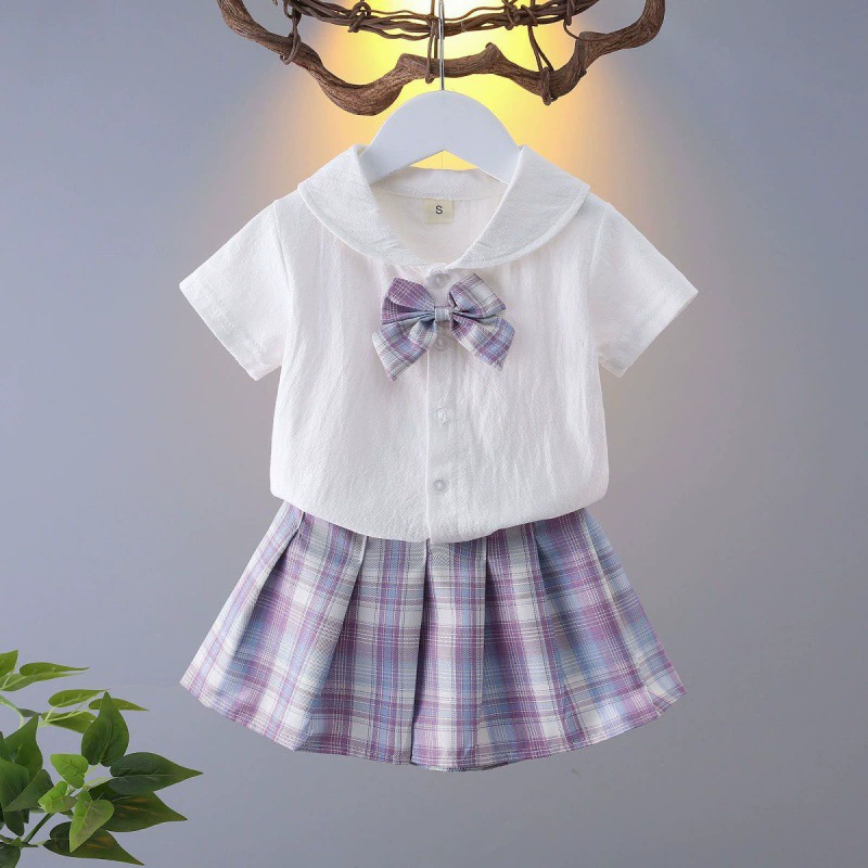 Юни girls' College Wind Set Summer Short JK униформа клетчатая юбка новая детская средняя школа pleated