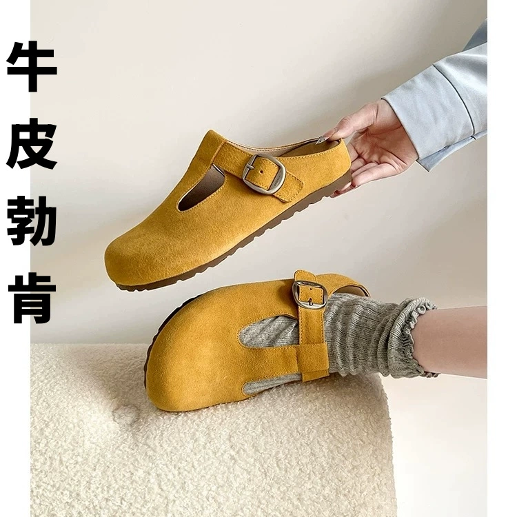 [Тот же стиль, что и у Су Ийинь] Маленькая молочная сумка ~ ретро-ремешок с пряжкой на носке Тапочки Мэри Джейн Birkenstock для женщин с полутапочками