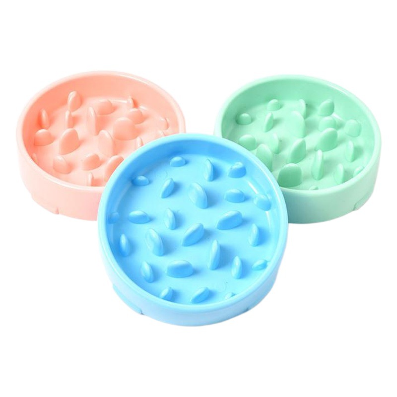 Nuevos suministros para mascotas tazón de plástico para mascotas Slow Food Bowl perro anti-estrangulamiento tazón de comida para mascotas tazón de una sola pieza de entrega