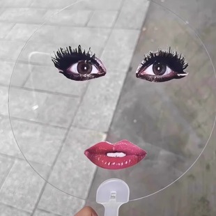 Funny Abstract Fan with Flame Red Lip Print Abstract Ladygaga Transparent Round Fan Concert Support