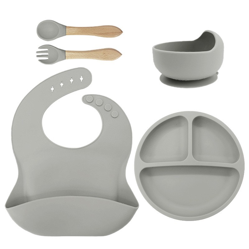 115g 턱받이 + 작은 흡입 컵 + 그릇 + 나무 포크와 스푼 그을음