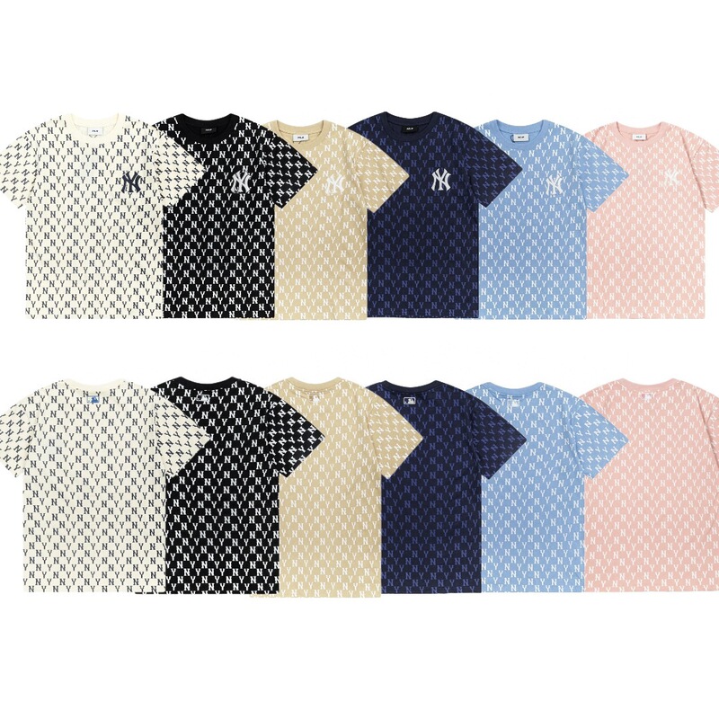 2025 Korean Round Neck Full-Body New Men's and Women's Mlb Large Printed Logony Spring and Summer Short-Sleeved T-Shirt Embroidered Couple