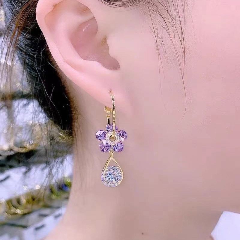 1 Pair Quantity Wholesale Jewelry 1 Pair Sweet Simple Style Flower Alloy Artificial Crystal Drop Earrings