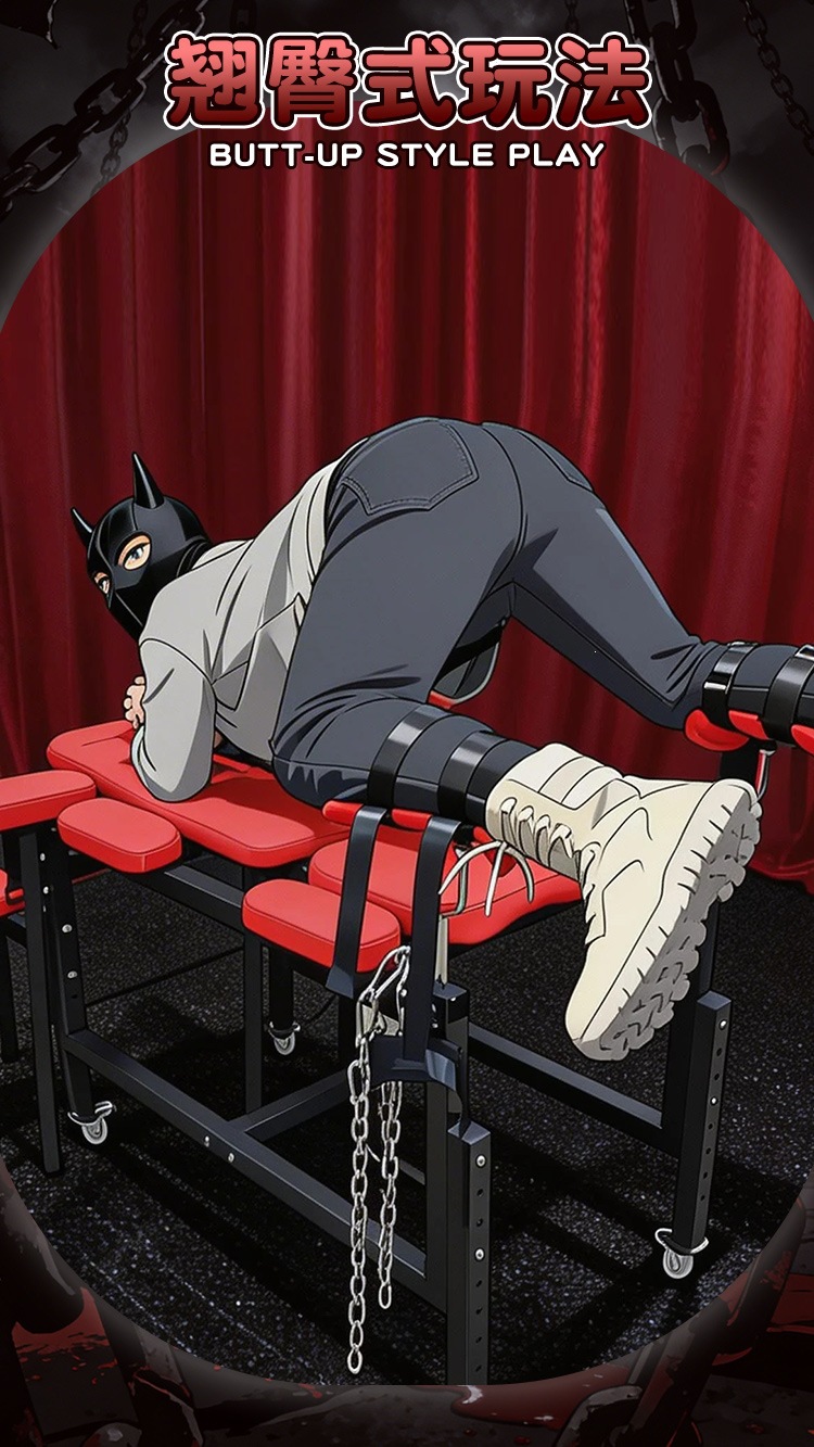 SM-御王座 Plus Bondage Restraint Stool in Black Iron and Tech Fabric — detail image 5