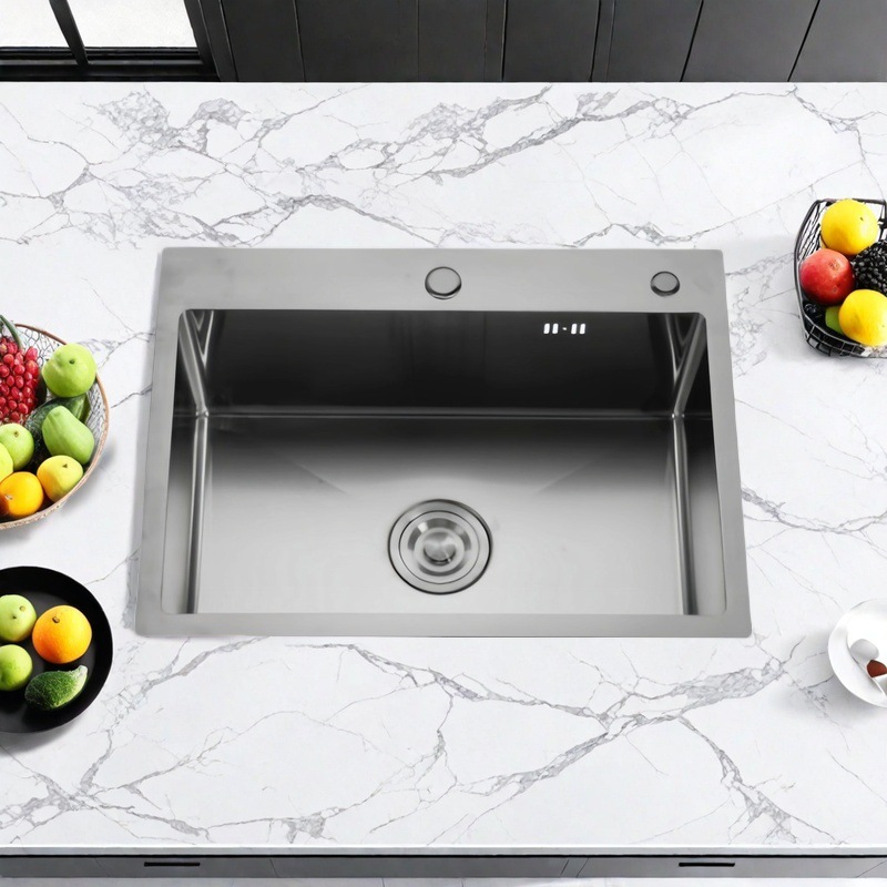 Nuevo fregadero de cocina opcional de dos colores mayorista de acero inoxidable fregadero de mano para aumentar la especificación de la piscina de cocina de un solo canal