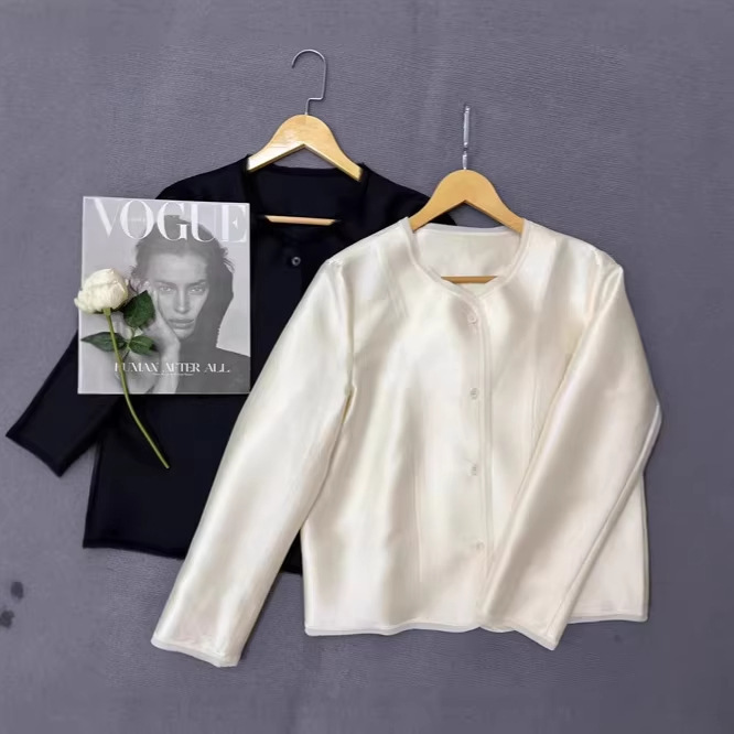 G*D Fine-Spun Silk Wool Round-Neck Waist-Cinched Design Short Jacket Shenzhen Nanyou Spring and Autumn Silk Wool Cross-Border Round-Neck Jacket G*D Fine-Spun Silk Wool Round-Neck Waist-Cinched Design Short Jacket Shenzhen Nanyou Spring and Autumn Silk Wool Cross-Border Round-Neck Jacket