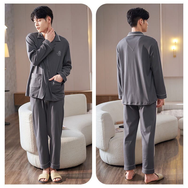 Primavera y otoño pijamas hombres primavera y otoño 100% algodón pantalones de manga larga Otoño e Invierno simple ropa para el hogar más traje de tamaño