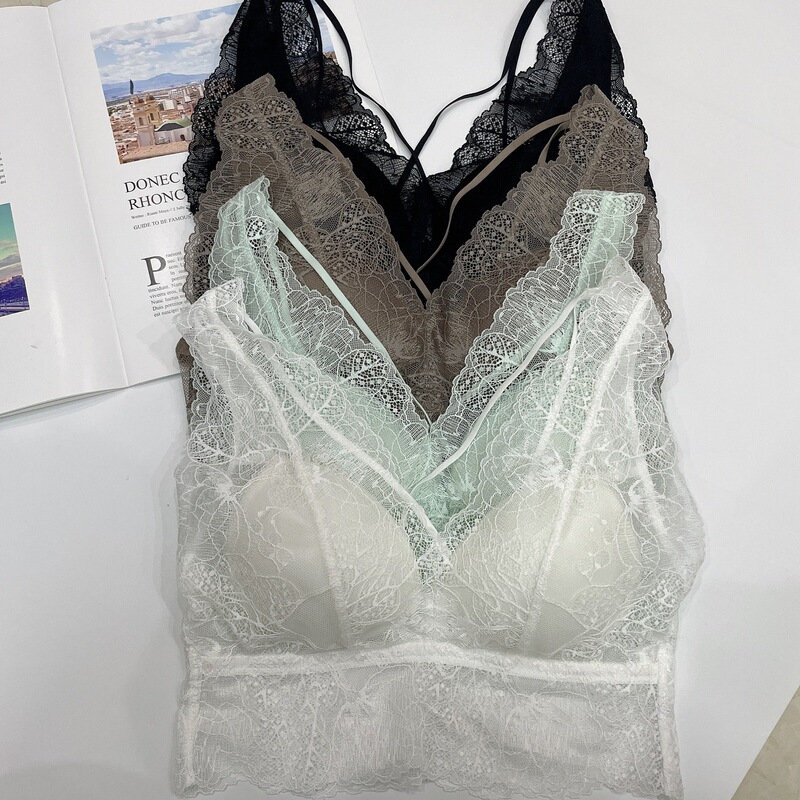 New Silk beauty back bra sexy lace fairy wireless thin mulberry silk underwear short strap