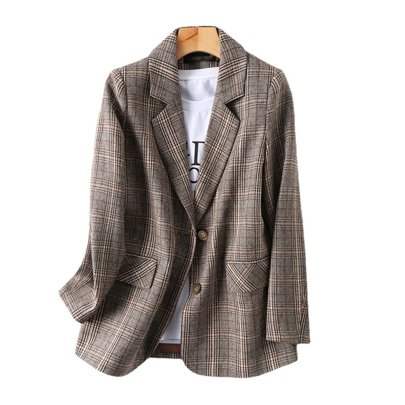 Houndstooth Temperament Small Blazer Women's Early Spring Hong Kong Style Retro Top Wholesale_ecoleips.com