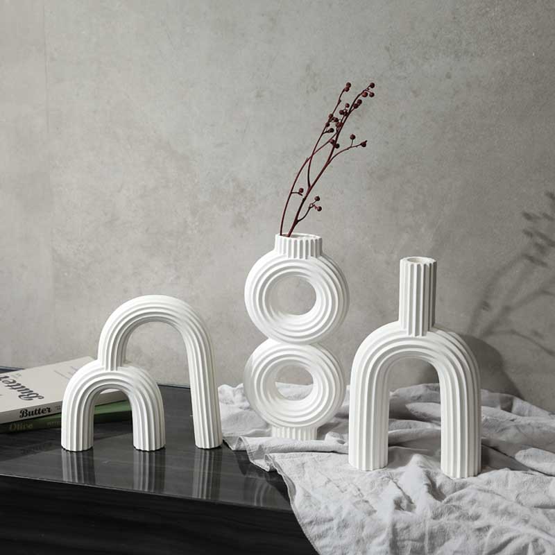 Florero de cerámica blanco y negro simple creativo Arreglos florales Decoración de estilo wabi-ji