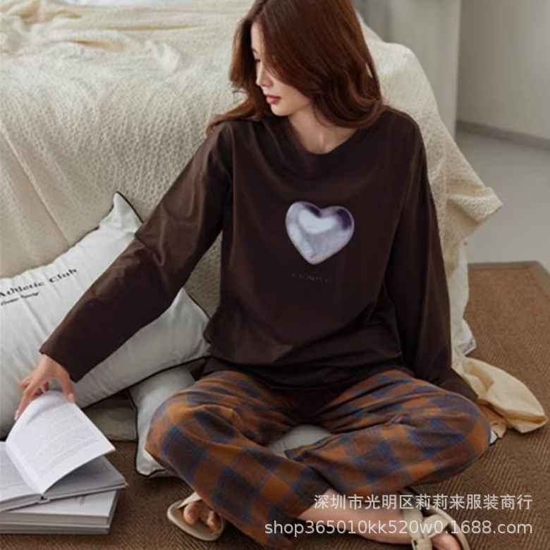 더블 롱 하트 체크 팬츠