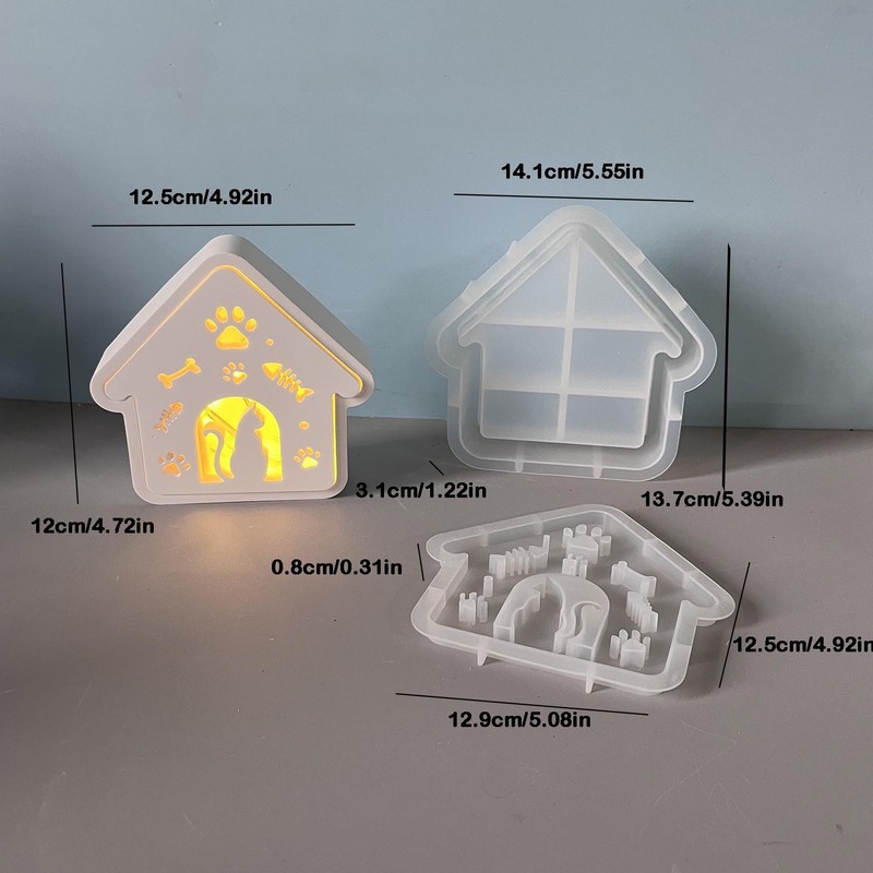 猫咪房子氛围灯硅胶模具动物房子节日装饰石膏滴胶模具|undefined