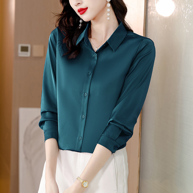 2026 Spring and Autumn New Style Turn-Down Collar Silk Shirt for Women, Long Sleeve Solid Color Mulberry Silk Top, Professional Ol Versatile Blouse 2026 Spring and Autumn New Style Turn-Down Collar Silk Shirt for Women, Long Sleeve Solid Color Mulberry Silk Top, Professional Ol Versatile Blouse