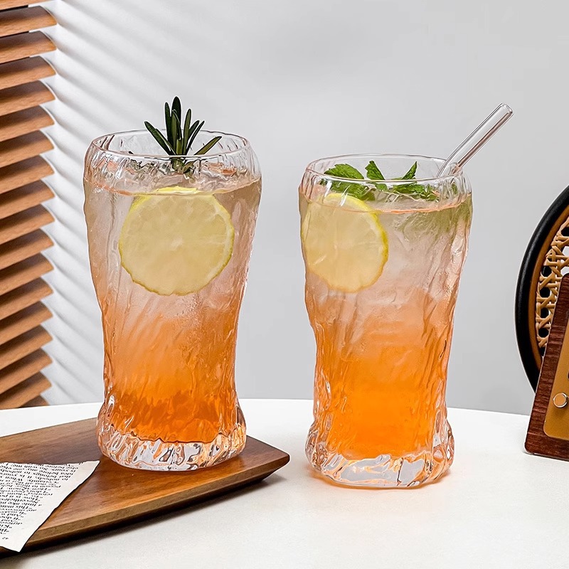 Taza de vidrio de té de fruta de gran capacidad con patrón de árbol creativo, taza de agua transparente, bebida de jugo de fruta, taza de cerveza, taza de cerveza