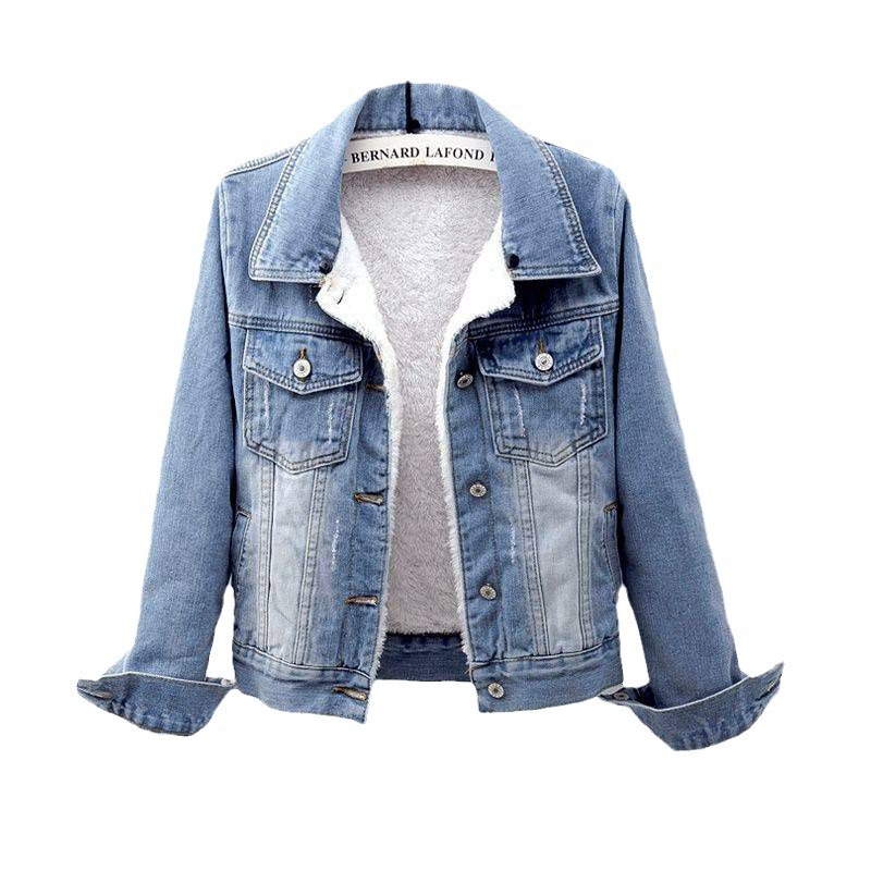 Dameskleding Spijkerjas voor dames herfst en winter 2024 nieuw fluweel en verdikt modieus slim fit veelzijdig afslankend bovenkleding katoenen jas_voghion.com