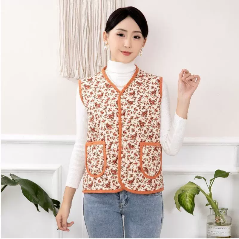 批发女士棉马甲 秋冬季中老年开衫马甲加厚棉背心灯芯绒保暖坎肩
