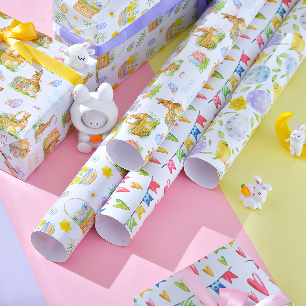 Transfronterizo nuevo papel de regalo de Pascua conejo de dibujos animados papel de embalaje de pollo papel de regalo de flores