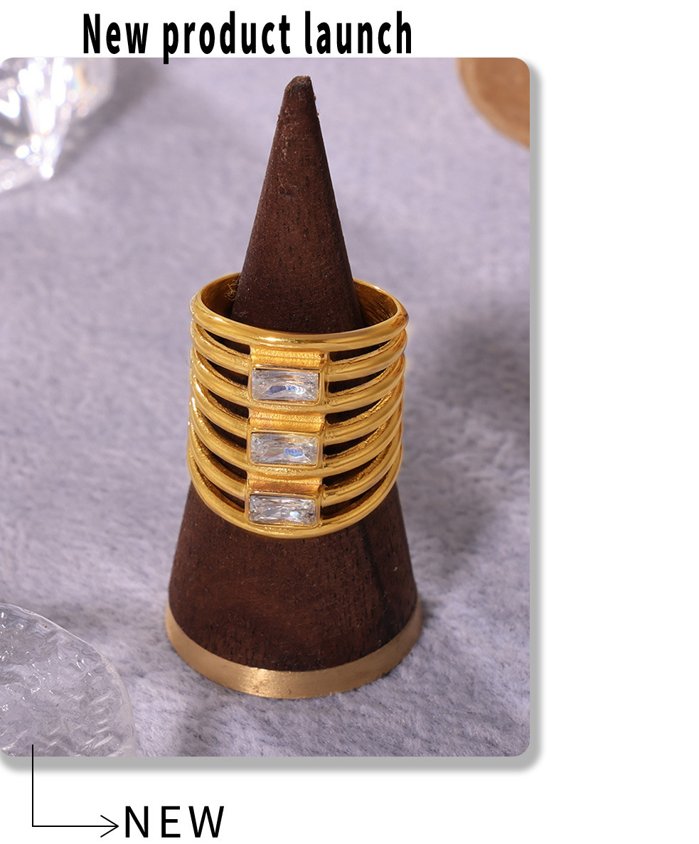 Square Sugar Multi Layer Square Zircon Exaggerated Ring Women's Fashion Hollow Out Versatile Stainless Steel Non Fading Finger Ring_voghion.com