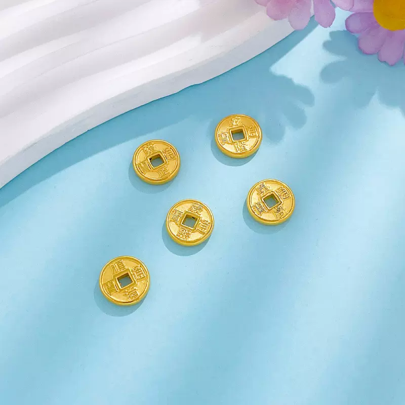 水贝黄金足金999五帝币3d硬金重金版招财五帝钱币转运珠diy配件