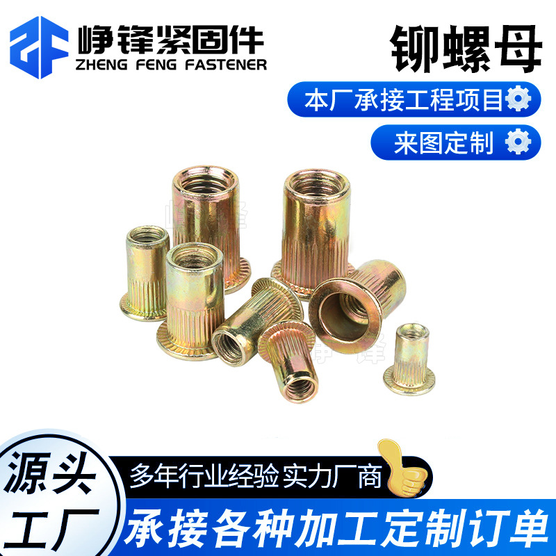 厂家直销镀锌拉铆螺母不锈钢拉帽平头柱纹铆螺