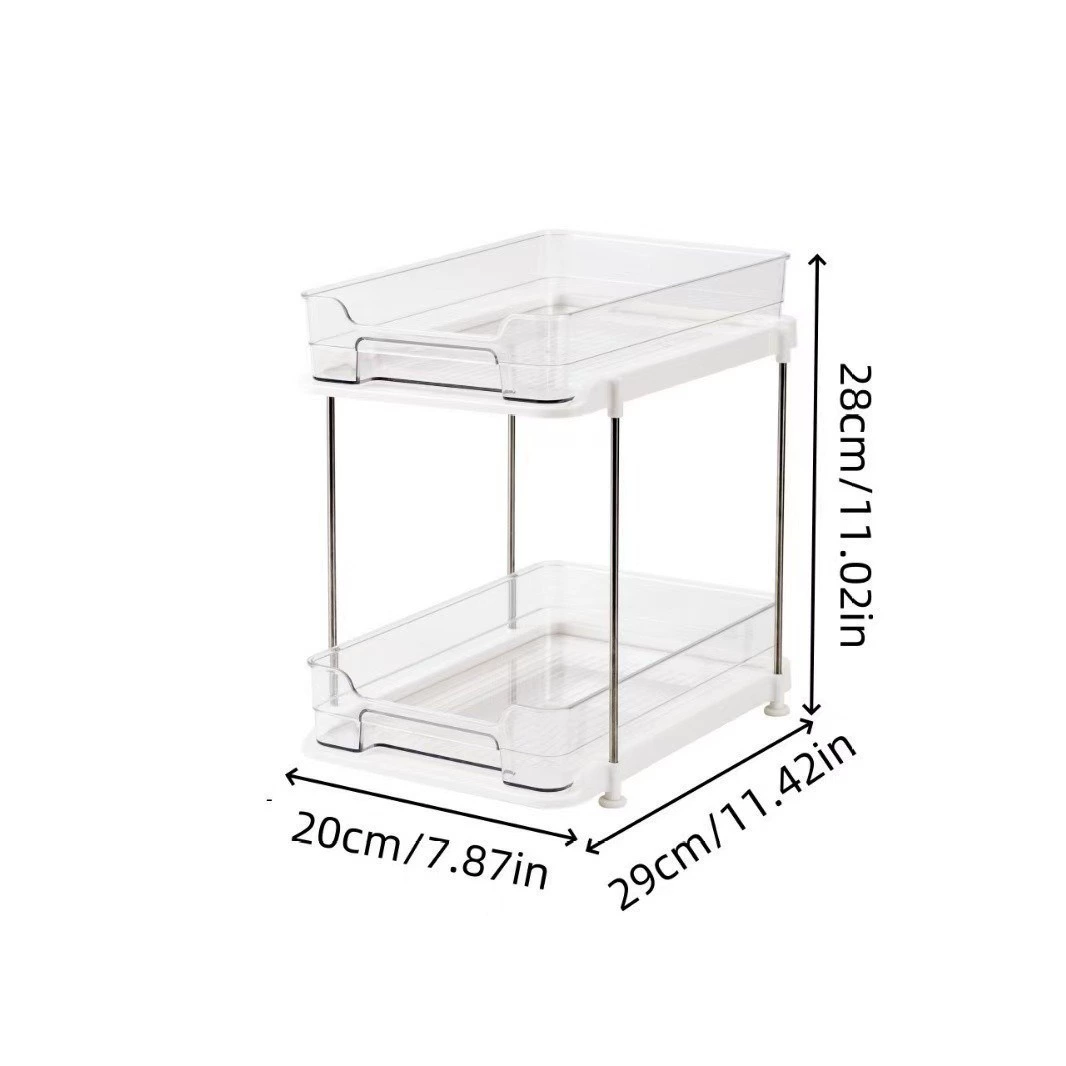 Pull-Out Double-Layer Sink/Bath Storage Rack with Clear Drawers – 2-Tier or 3-Tier Organizer