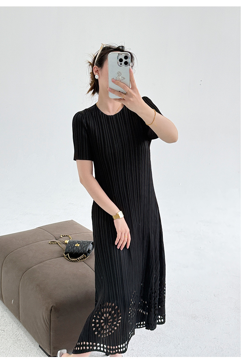 Váy maxi xếp ly đốt hoa tay ngắn phong cách Pháp — Màu xanh da trời chi tiết 20