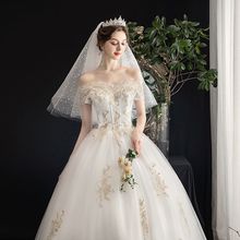 结婚婚纱主纱2023新款新娘一字肩简约森系高腰孕妇齐地轻纱裙显瘦