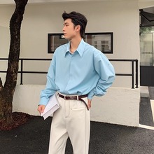 高级感痞帅抗皱长袖衬衫男美式cleanfit免烫衬衣简约纯色内搭上衣