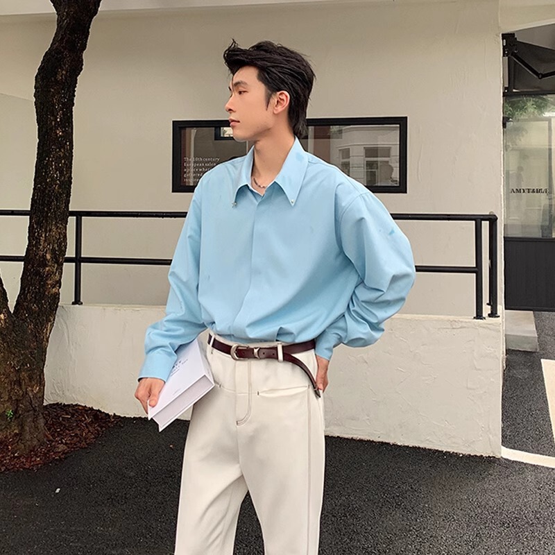 High-grade sense ruffian handsome anti-wrinkle long-sleeved shirt men's American-style cleanfit non-ironing shirt simple solid color inner top