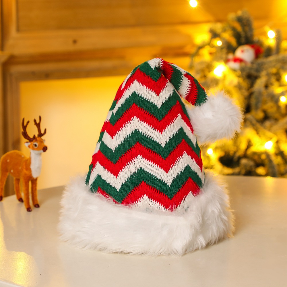 Christmas hat, high-end long striped snowflake hat, adult and children's holiday costume, red hat, Christmas party decoration item