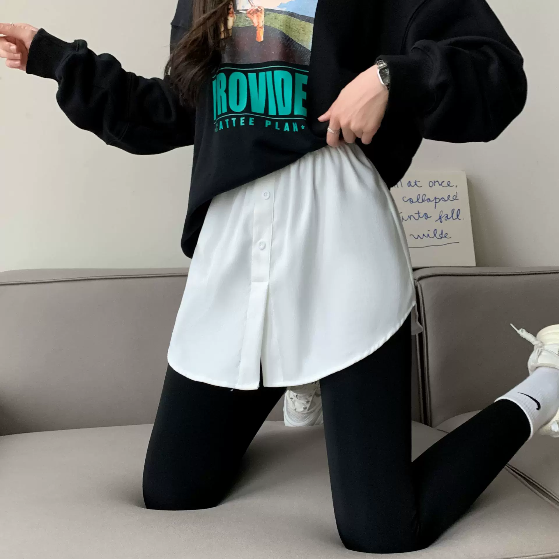 小屁帘女T恤卫衣打底内搭神器装饰假两件叠穿下摆遮屁股半身裙女