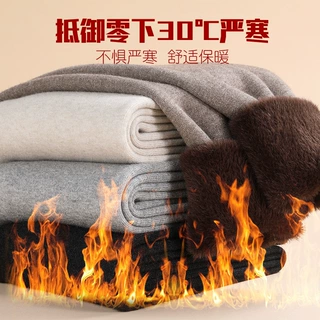 水貂绒针织羊毛裤高腰一体绒男女同款加绒加厚高弹打底裤棉裤代发