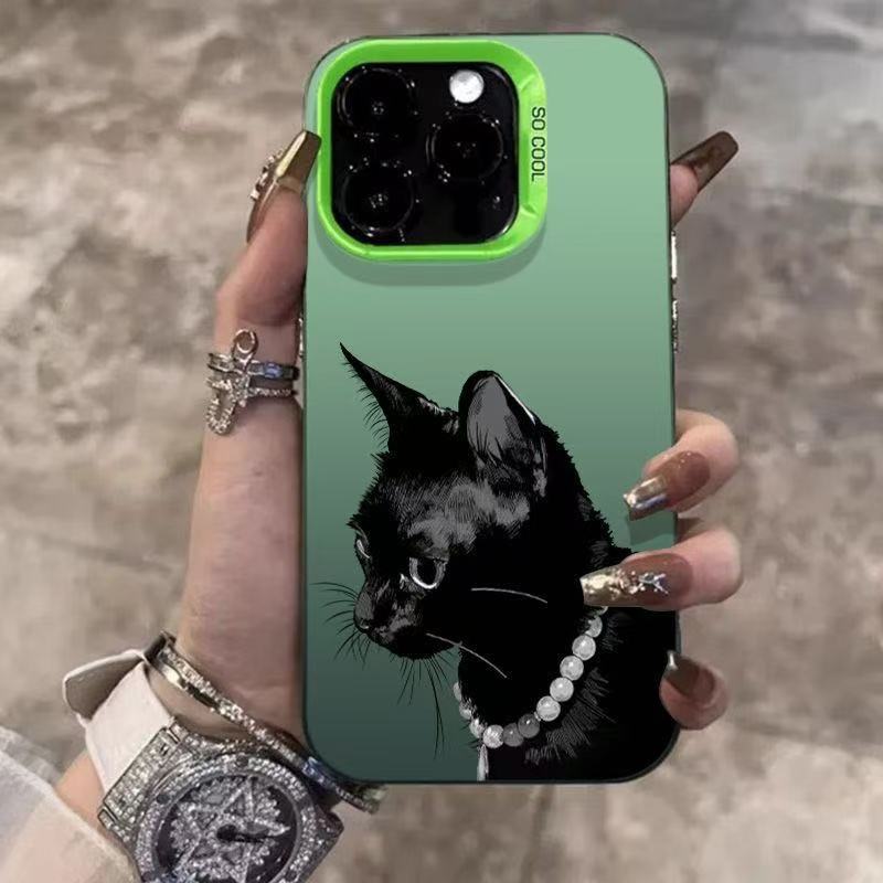 Nuevo collar gato negro para iPhone 16 funda para teléfono móvil Apple 15promax/14 anti-caída 13pro/12/11