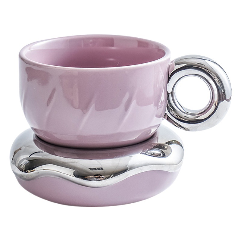 Taza de café y platillo de cerámica de alto aspecto creativo ins sentido avanzado con cuchara crema estilo Donut taza de desayuno de gama alta