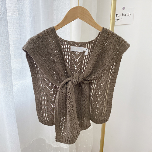 Spring and autumn knitted shawl with Internet celebrity shirt, small shoulder, summer skirt, cloak, fake collar, knotted scarf for women