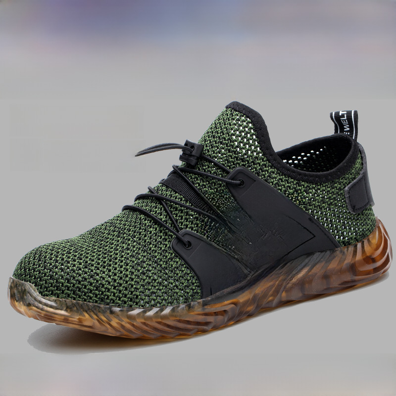Men's Wholesale Lightweight Steel Toe Flyknit Shoe Upper Cross-border Labor Protection Shoes Breathable New Style Fashion Safety Shoes