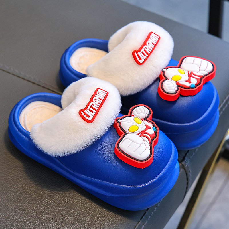 Zapatillas de algodón de invierno para niños, zapatillas de algodón para niños, bolsas impermeables de terciopelo calientes, zapatos de algodón caseros para niños