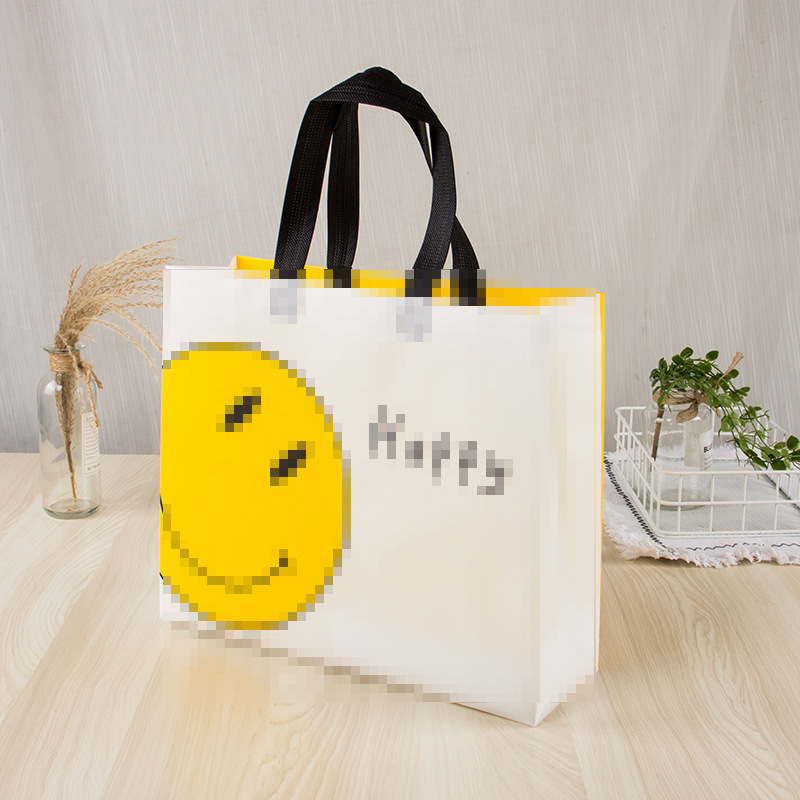 New Thickened Film-coated Non-woven Lovely Yellow Smiley Women's Clothing Children's Portable Shopping Clothing Store Bag Set Order