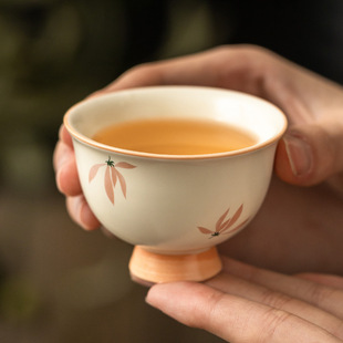 Factory rice yellow glaze orchid high foot cup tea cup personal tea cup master cup ceramic tea set kung fu tea cup
